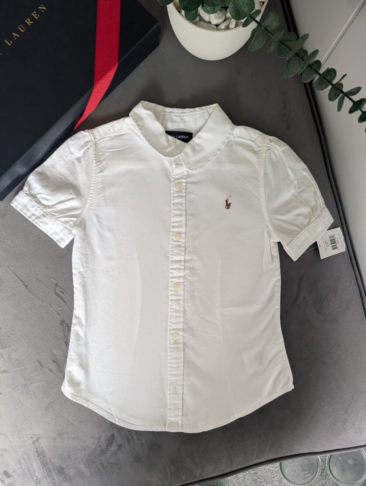 New Stunning Ralph Lauren Girls Collared White Plain Shirt Occasion Age 6 Smart