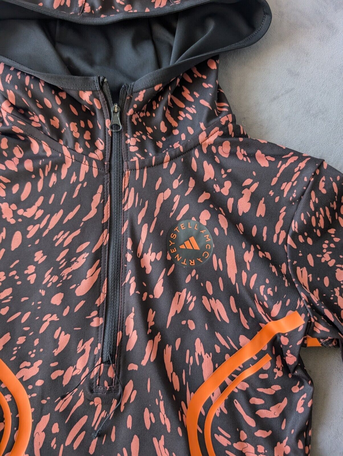 New Adidas by Stella McCartney True Pace hooded long sleeve Orange Black top XS