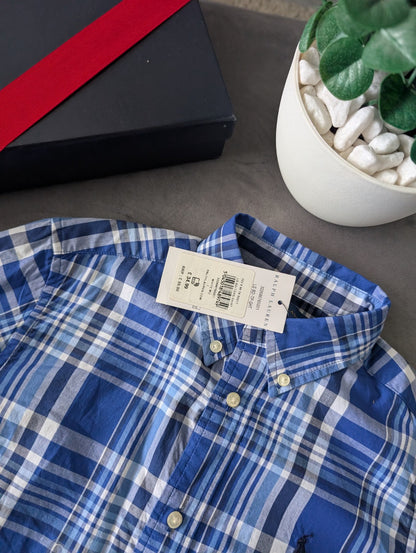 New Ralph Lauren Blue White Check Boys Shirt Smart Occasion Age 7 Yrs Gift