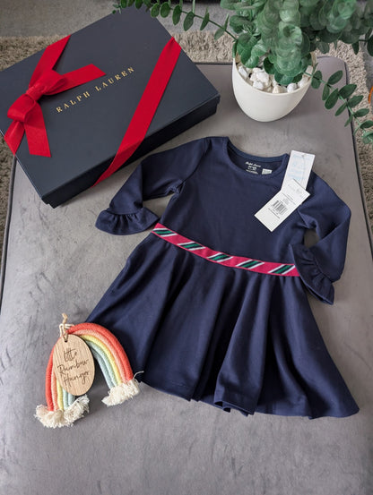 New Ralph Lauren Baby Girls Navy Frill Sleeve Dress Bloomers 9-12m Occasion Gift