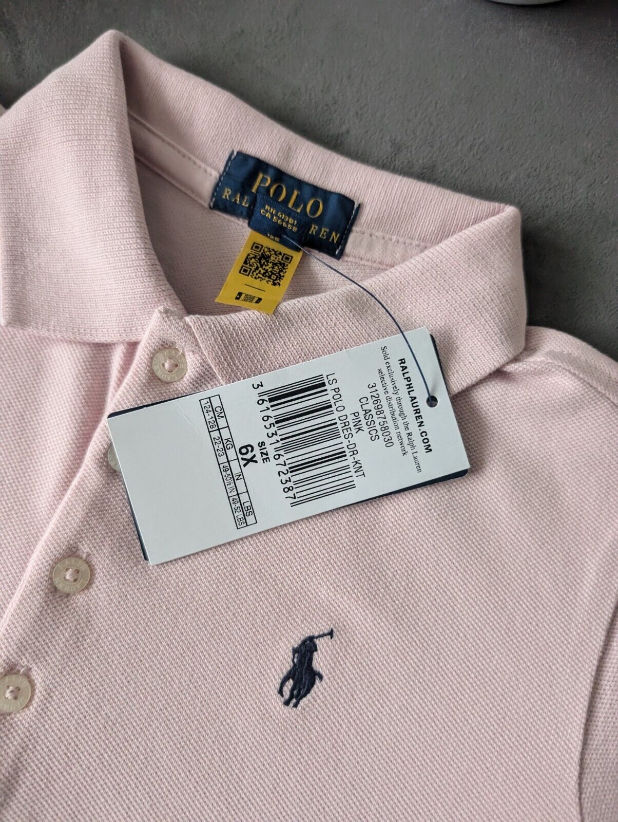 New Ralph Lauren girls soft pink polo dress long sleeve frill age 6-7 occasion gift