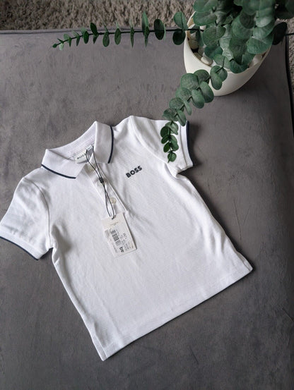 New Hugo Boss Baby Boy Smart White Polo T Shirt Age 9-12m Occasion Gift RRP £55