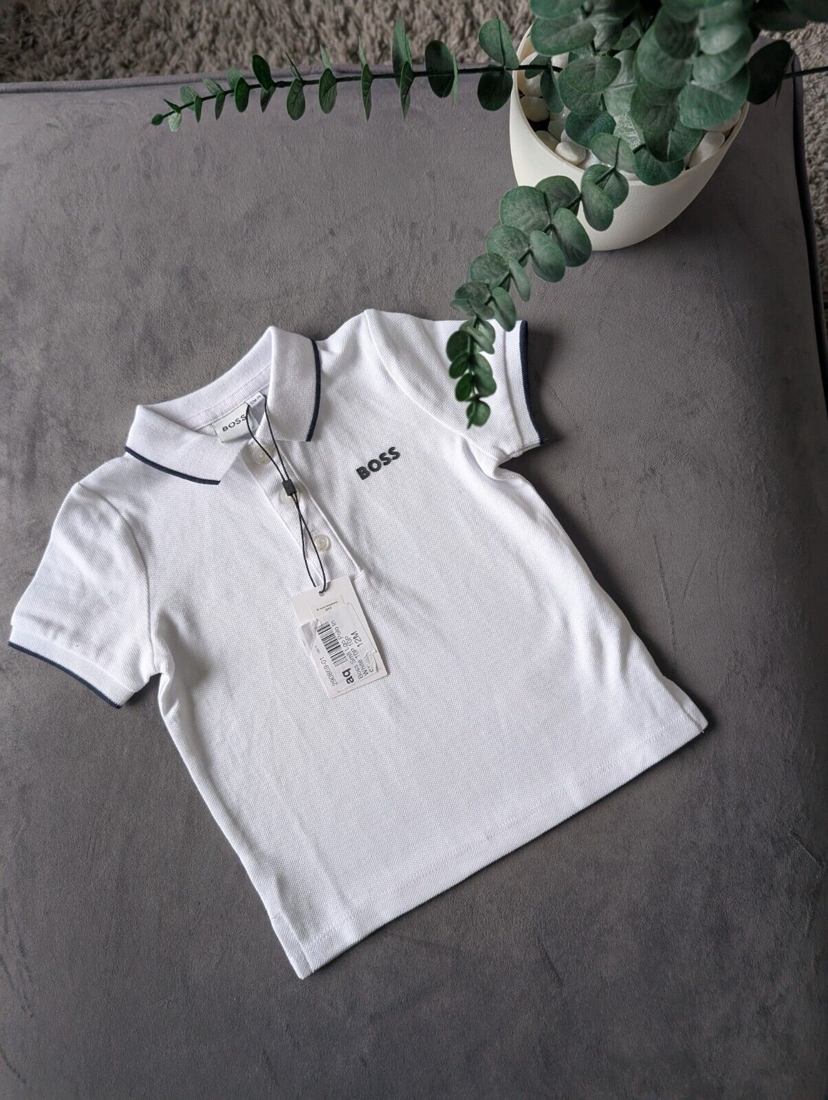 New Hugo Boss Baby Boy Smart White Polo T Shirt Age 9-12m Occasion Gift RRP £55