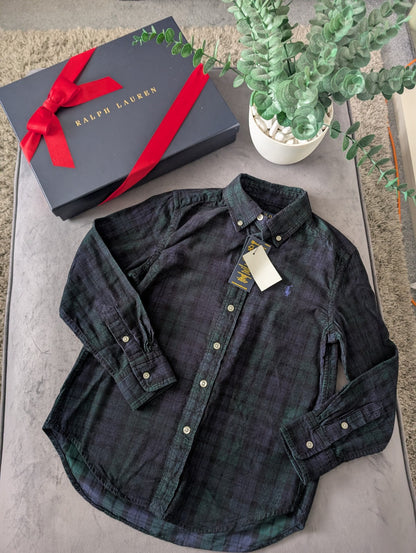 New Ralph Lauren Green Black Check Boys Shirt Smart Occasion Age 8 Yrs Corduroy