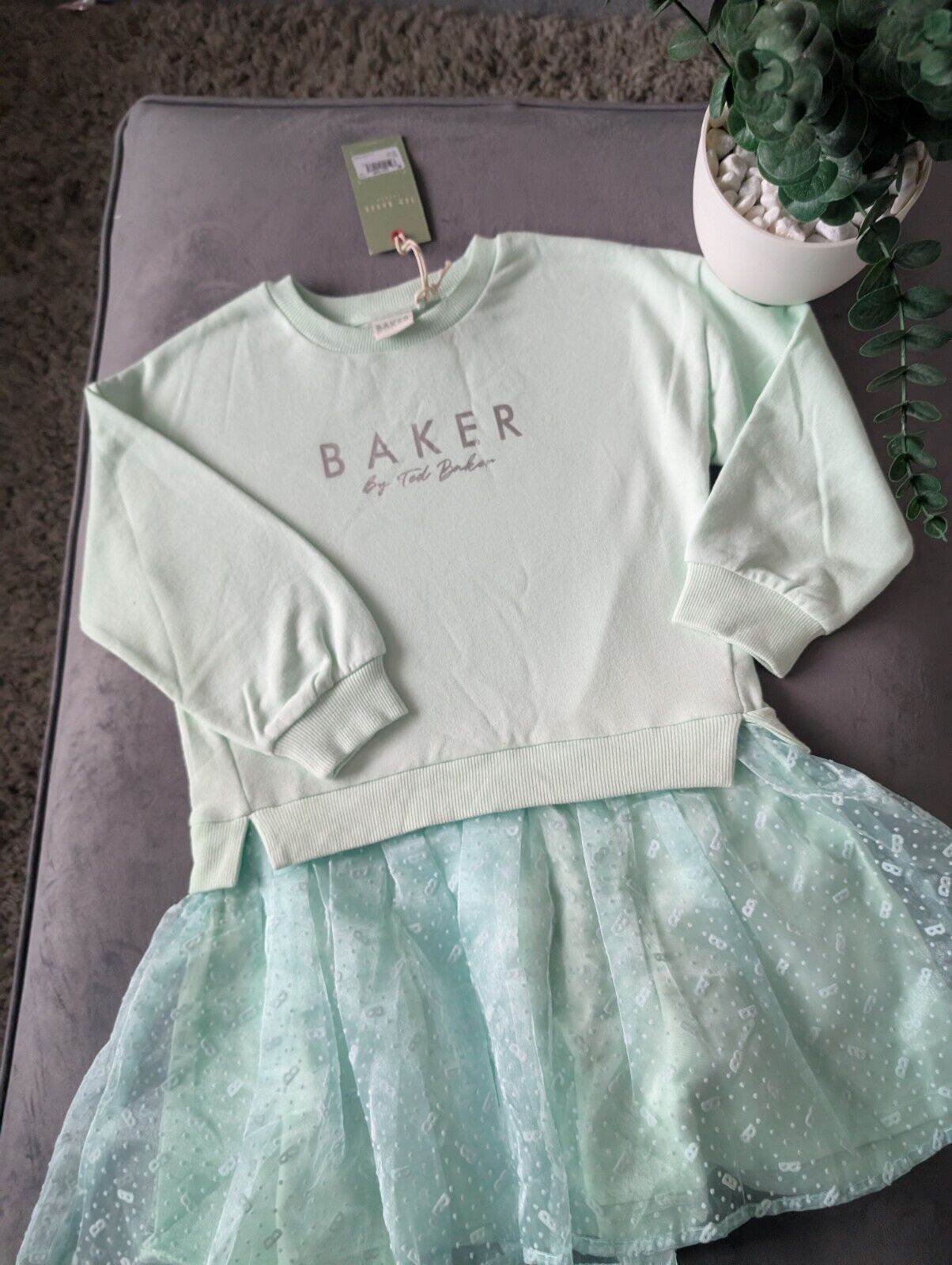 New Stunning Ted Baker Girls Teal Pretty Print Jersey Jumper Dress Age 6 Tutu