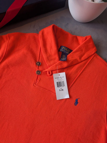 New Vintage Ralph Lauren Boys Shawl Neck Jumper Smart 8 Years Gift Orange Casual