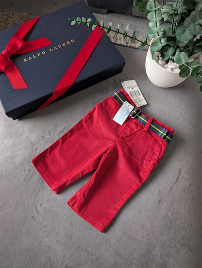 New Ralph Lauren Baby Boys Smart Chino Trousers Belted Gift Occasion 0-3m Red