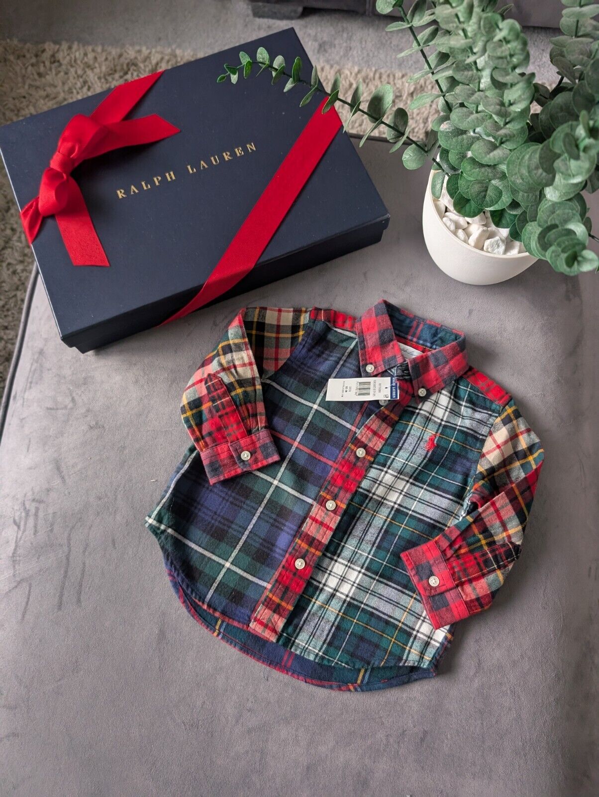 New Ralph Lauren Baby Boy Checked Shirt Smart Occasion Gift Age 9m Red L Sleeve