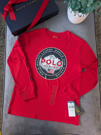 New Ralph Lauren Boys Red Smart Pony Logo Ralph T Shirt Long Sleeve 10-12yrs