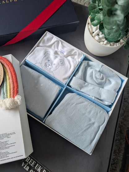 New Baby Boy Ralph Lauren 4 Pcs Gift Set Bear  9-12 Baby Blue Gift £109 Gorgeous