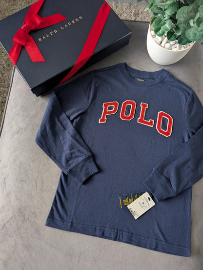 New Ralph Lauren Boys Navy Smart Pony Logo Ralph T Shirt Long Sleeve 5-6yrs