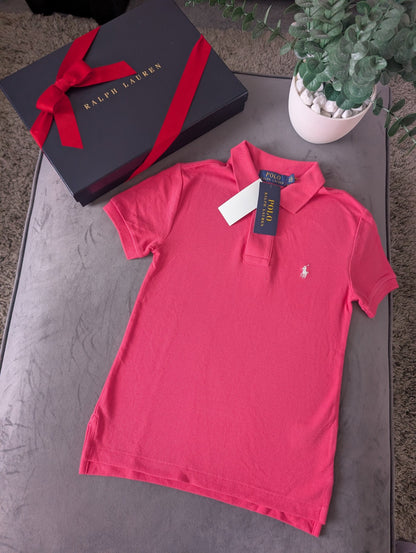 New Ralph Lauren Smart Pink Plain Polo T Shirt Age 8 Blue Casual Embroided Pony