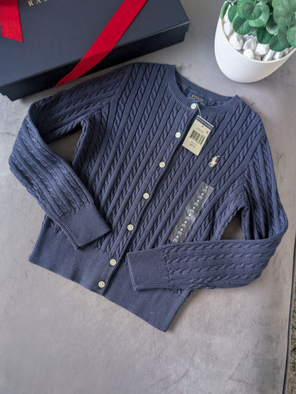 New Ralph Lauren Cable Knitted Cardigan 6-7 Years BNWT Navy Gift Smart Buttoned