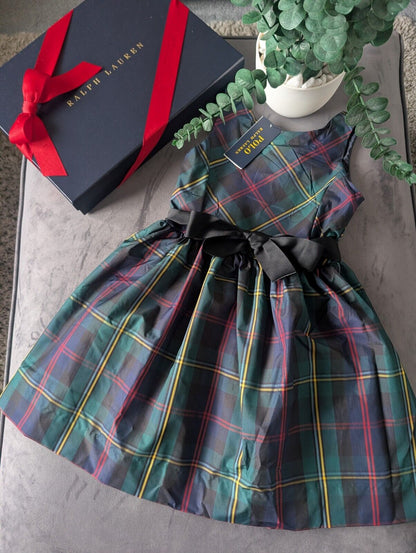 New Ralph Lauren Girls Tartan Plaid Pretty Green Vincenza Dress Gift 6y Rrp £125