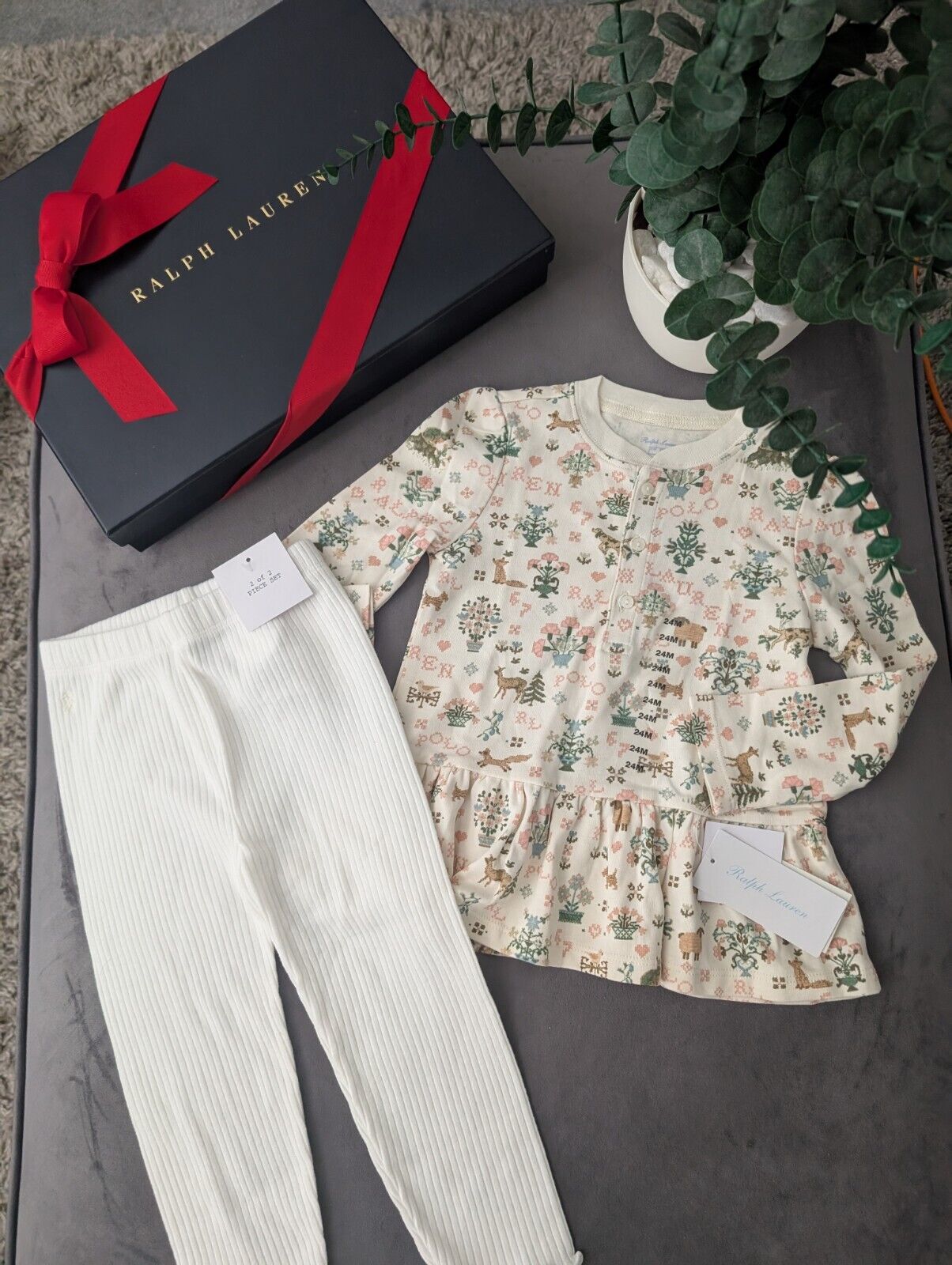 New Ralph Lauren Girls Farmhouse Top And Legging Set Floral Gift Cute 18-24m