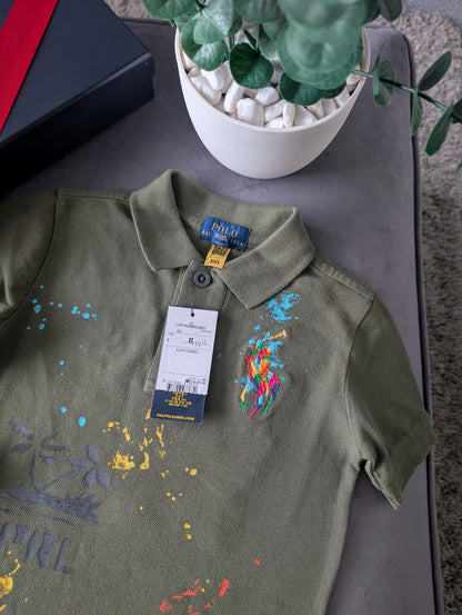 New Ralph Lauren Boys Khaki Multi Gorgeous Ltd Edition Peace Love Polo 4yr Gift