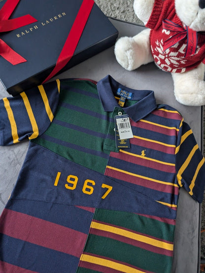 New Ralph Lauren Boys Multi Colored Striped Smart Polo Shirt Gift M 10-12yr