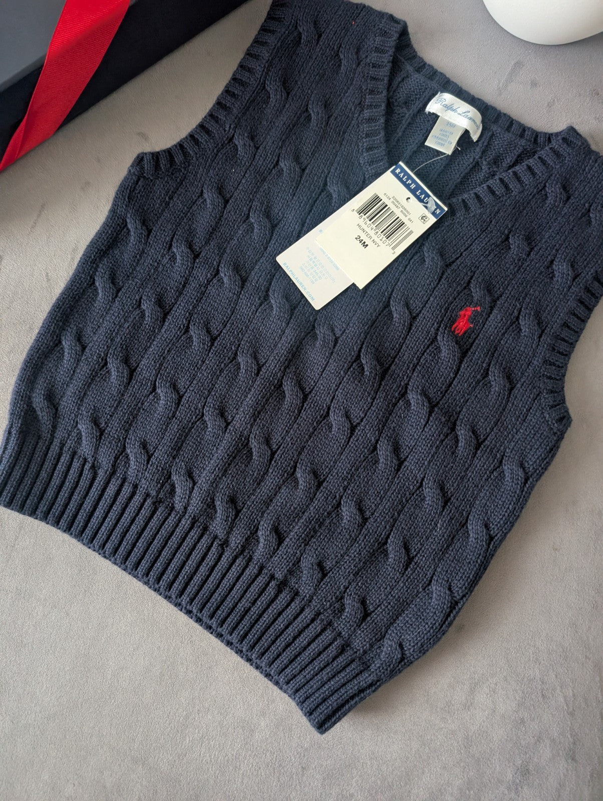 New Polo Ralph Lauren Navy Blue Cable Knit Sweater Jumper Vest Age 2 Smart Gift