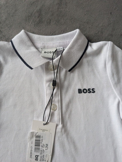 New Hugo Boss Baby Boy Smart White Polo T Shirt Age 9-12m Occasion Gift RRP £55