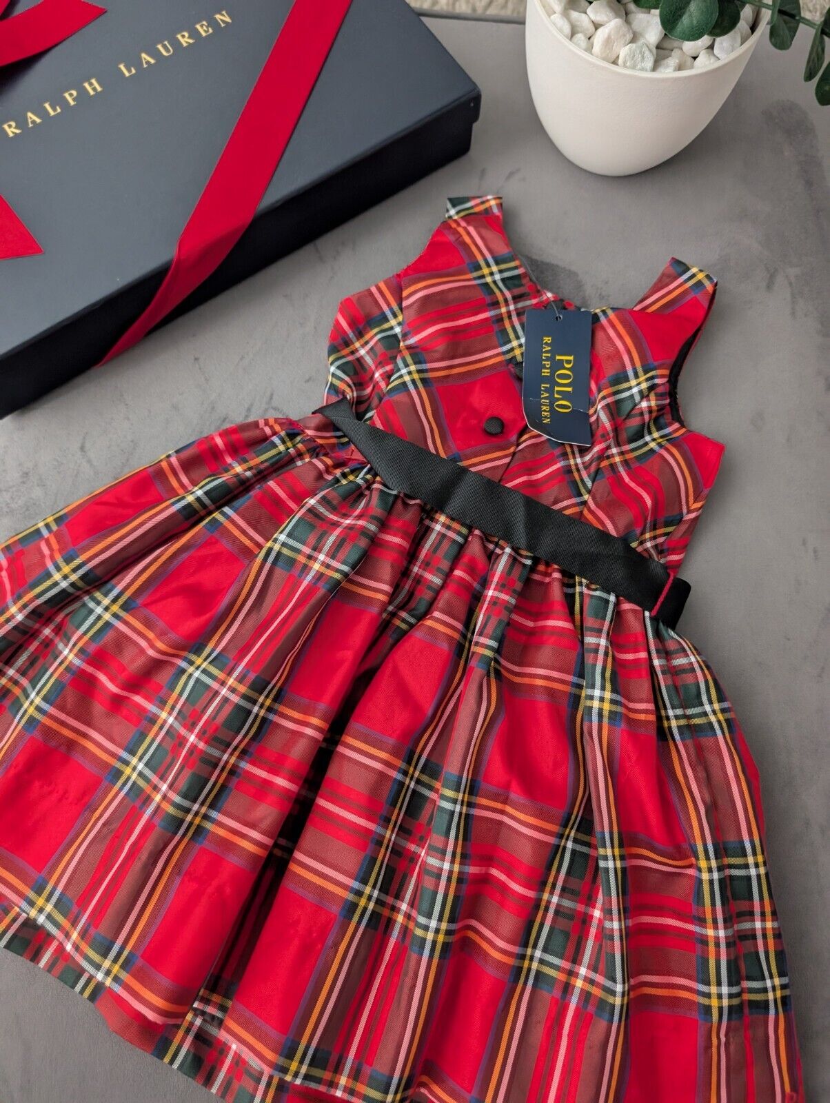 New Ralph Lauren Girls Tartan Plaid Pretty Red  Vincenza Dress Gift 2y Belted