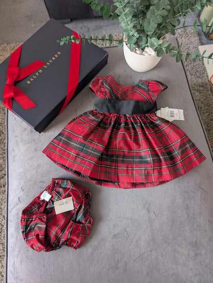 New Ralph Lauren tartan girls vincenza fit flare party dress 9-12m gift cute party