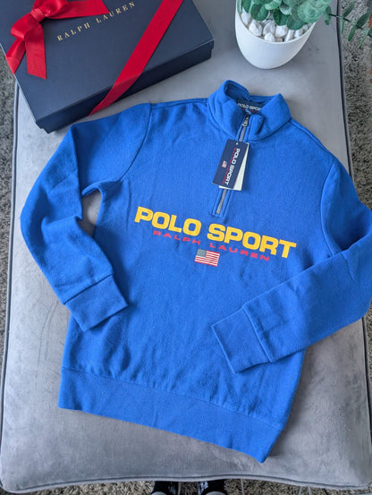 New Ralph Lauren Boys Tracksuit Top Blue 1/4 Zip Polo Sport 10-12y Gift Blue