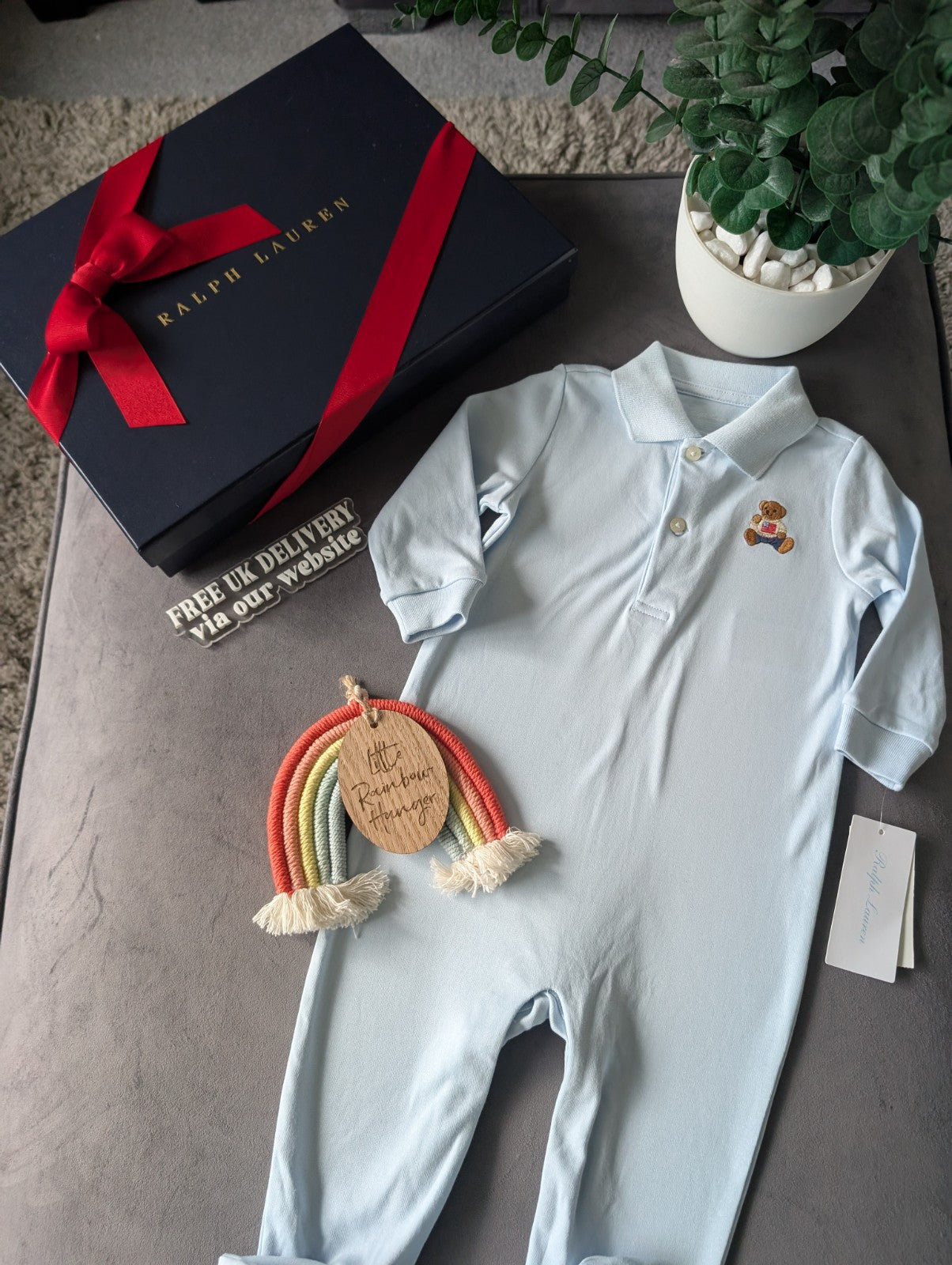 New Ralph Lauren Baby Boys Bear Embroidered All In One Sleep suit Gift 9m £60rrp