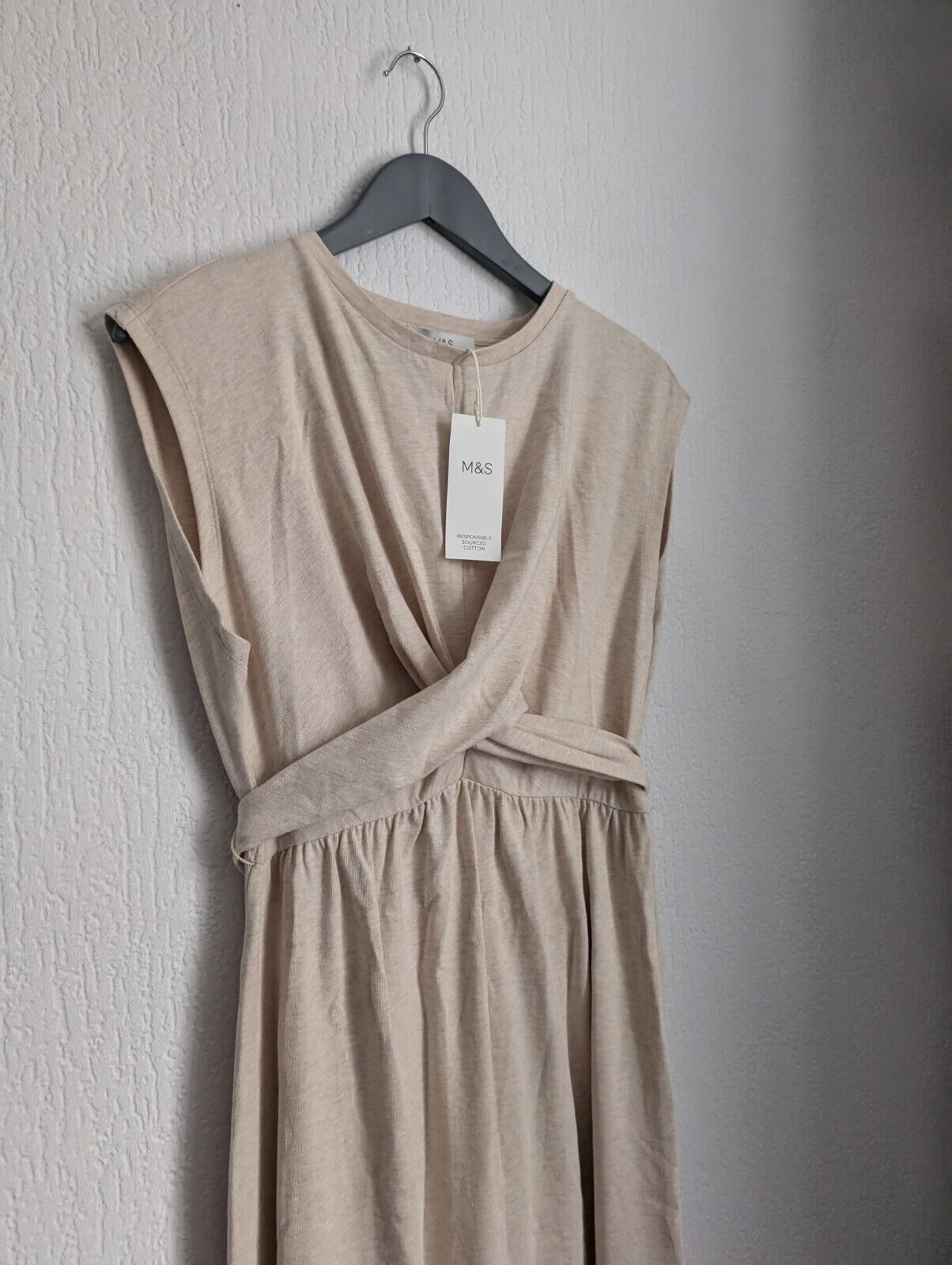 New Cream Tie Back Sleeveless Smart M&S Cream T Shirt Dress Size 8 NWT RRP £39.5