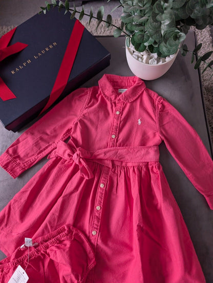 Bnwot Ralph Lauren Polo girls buttoned Oxford Shirt dress Pink Belt 18m Gift