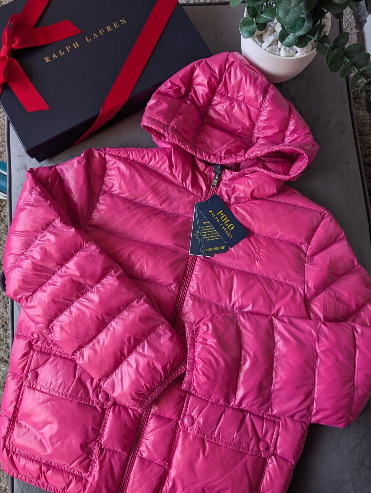 New Polo Ralph Lauren Lightweight Jacket Pink XL/16 Kids Coat Down Puffer £229