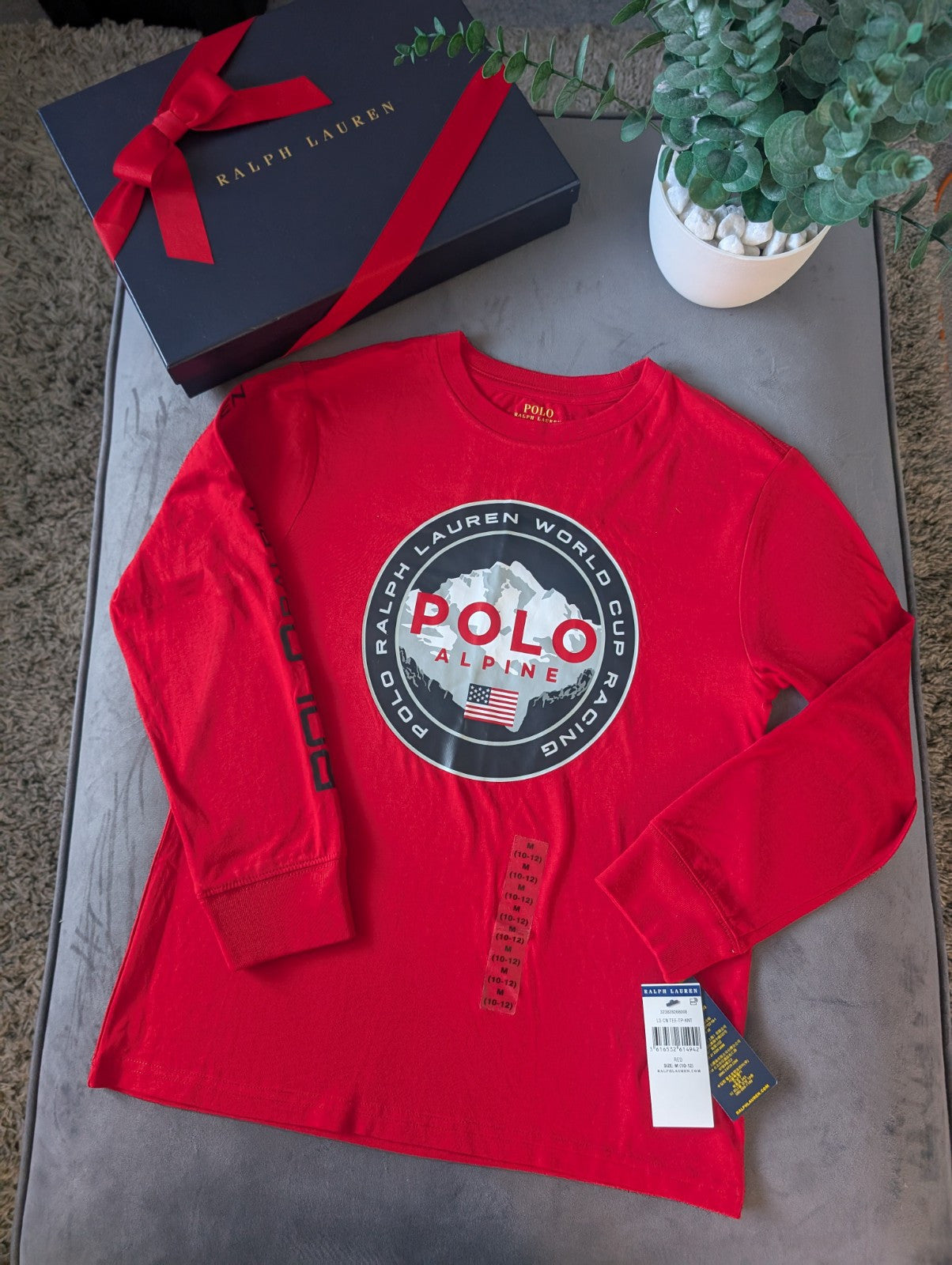 New Ralph Lauren Boys Red Smart Pony Logo Ralph T Shirt Long Sleeve 10-12yrs