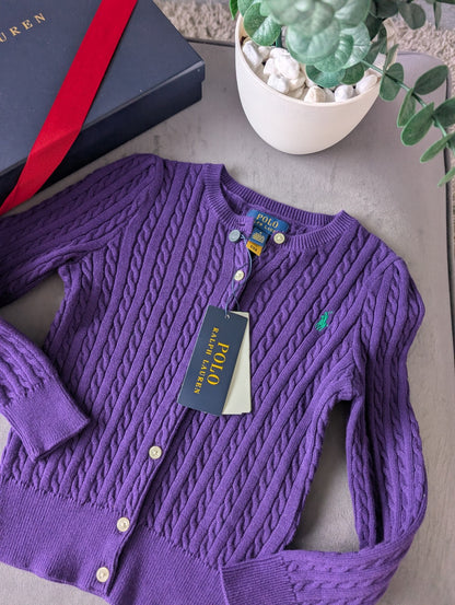 New Ralph Lauren Girls Knitted Cardigan 5 Years BNWT Gift Smart Deep Purple