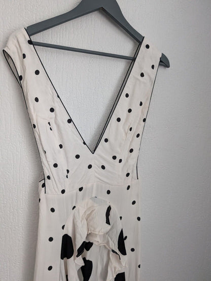 TOPSHOP Pinafore Spot Polka dot Midi Dress White Black Sz 10 worn once viral