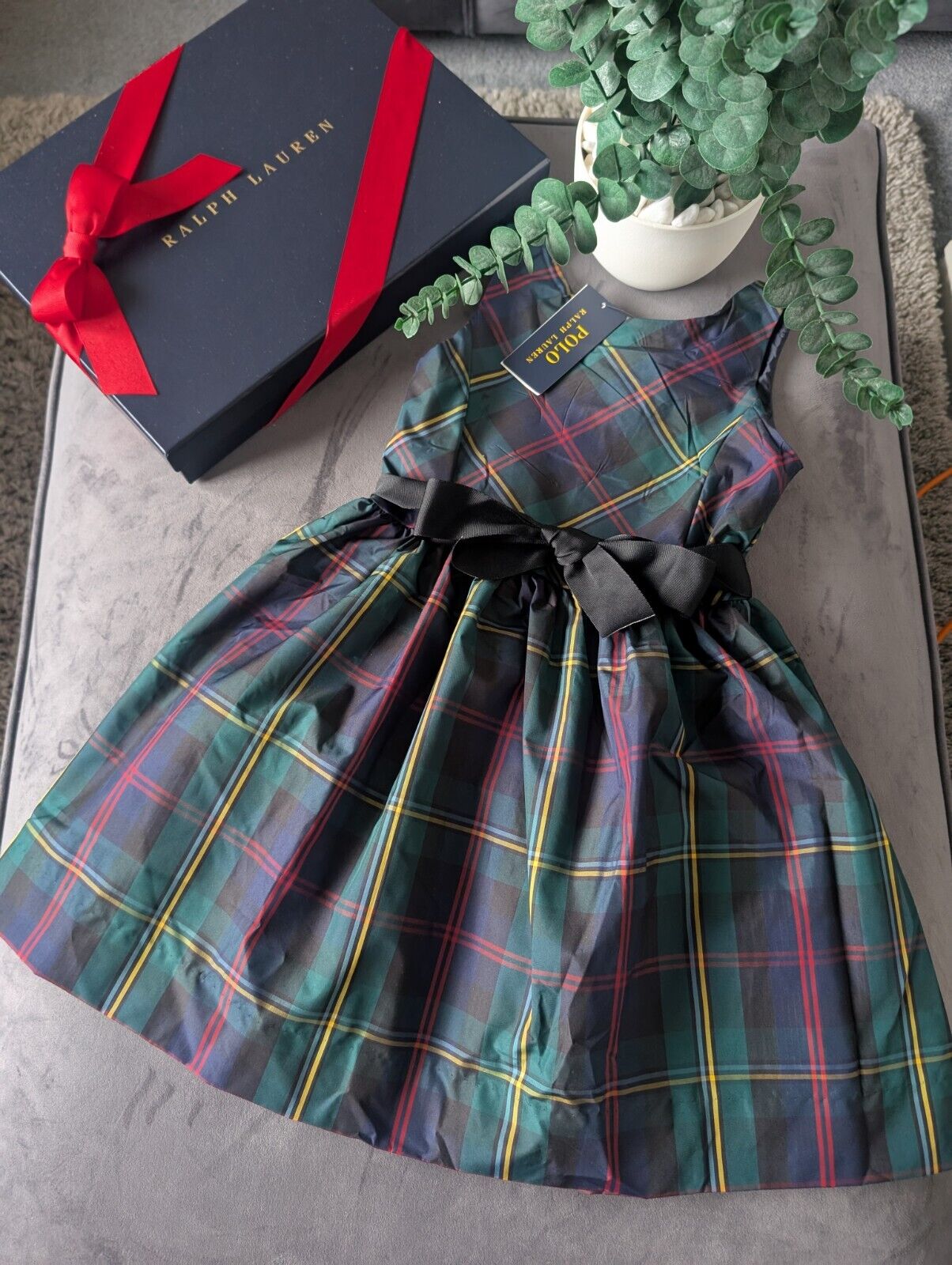 New Ralph Lauren Girls Tartan Plaid Pretty Green Vincenza Dress Gift 6y Rrp £125