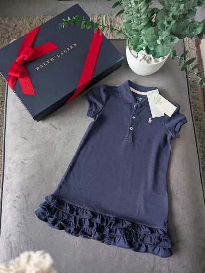 New Ralph Lauren Girls Navy Frill Polo Cupcake Cute Dress Gift 18-24m Gift