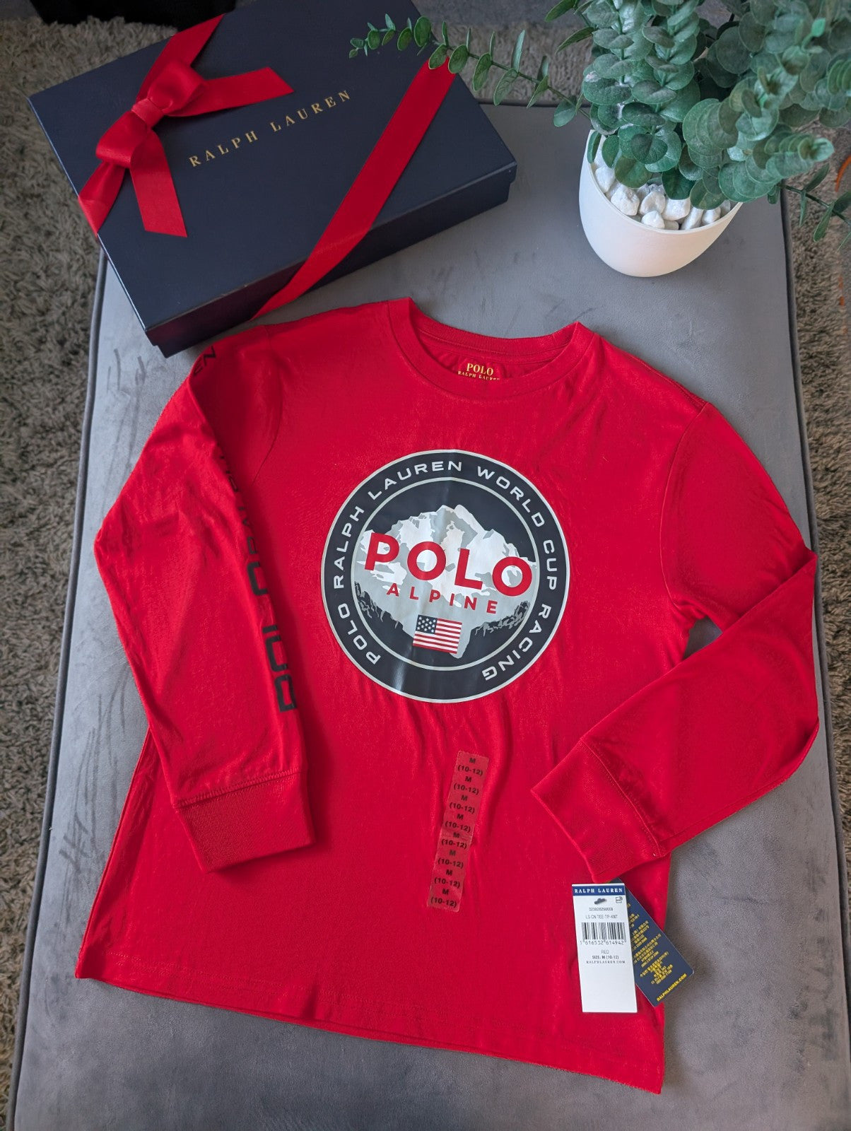 New Ralph Lauren Boys Red Smart Pony Logo Ralph T Shirt Long Sleeve 10-12yrs