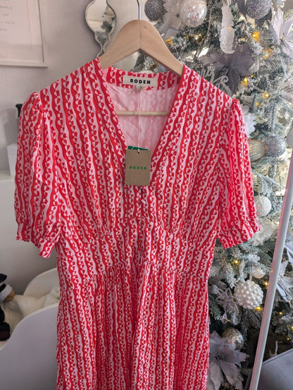 boden womens tea dress pink & Red elsa Midi Heart print button up size 12R occasion