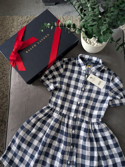 New Ralph Lauren Girls Gingham Navy White Check Dress Occasion Gift 6yr Pretty