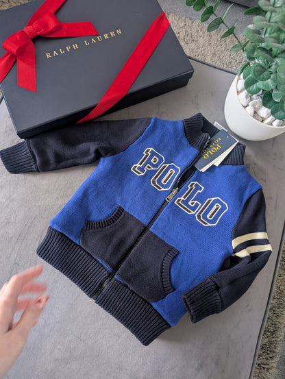 New Ralph Lauren Baby Boys Reversible Jacket Hoodie 18-24m Navy Tiger Knit Gift