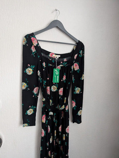 New Boden Square Neck Maxi DressBlack, Painterly Rose Size UK 10 R occasion