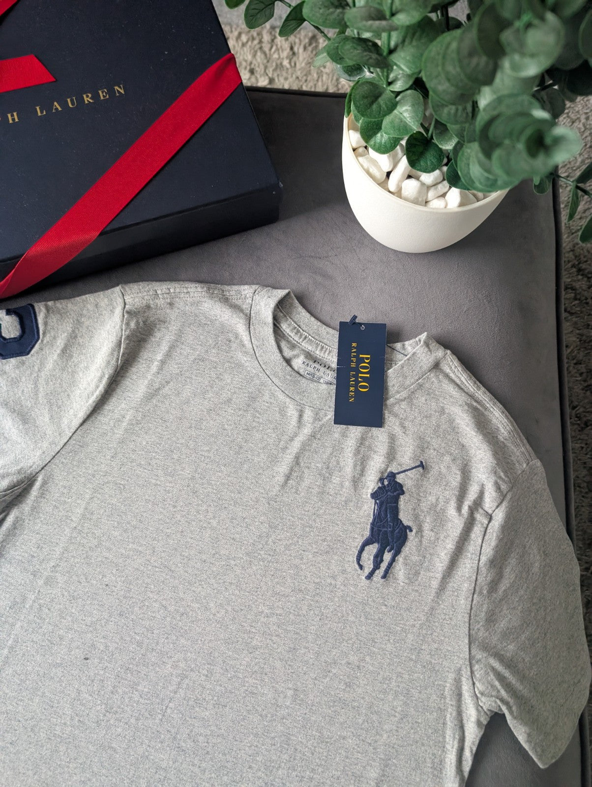 New Ralph Lauren Boys Embroidery Graphic Logo T Shirt Grey 10-12y Gift Casual