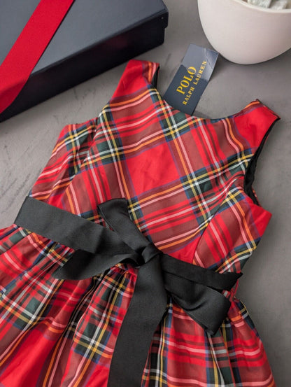 New Ralph Lauren Girls Tartan Plaid Pretty Red  Vincenza Dress Gift 2y Belted