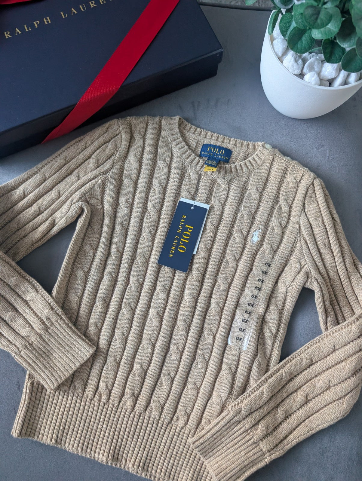 New Boys Ralph Lauren Beige cable knit long sleeve jumper Smart Casual Gift 6-7y