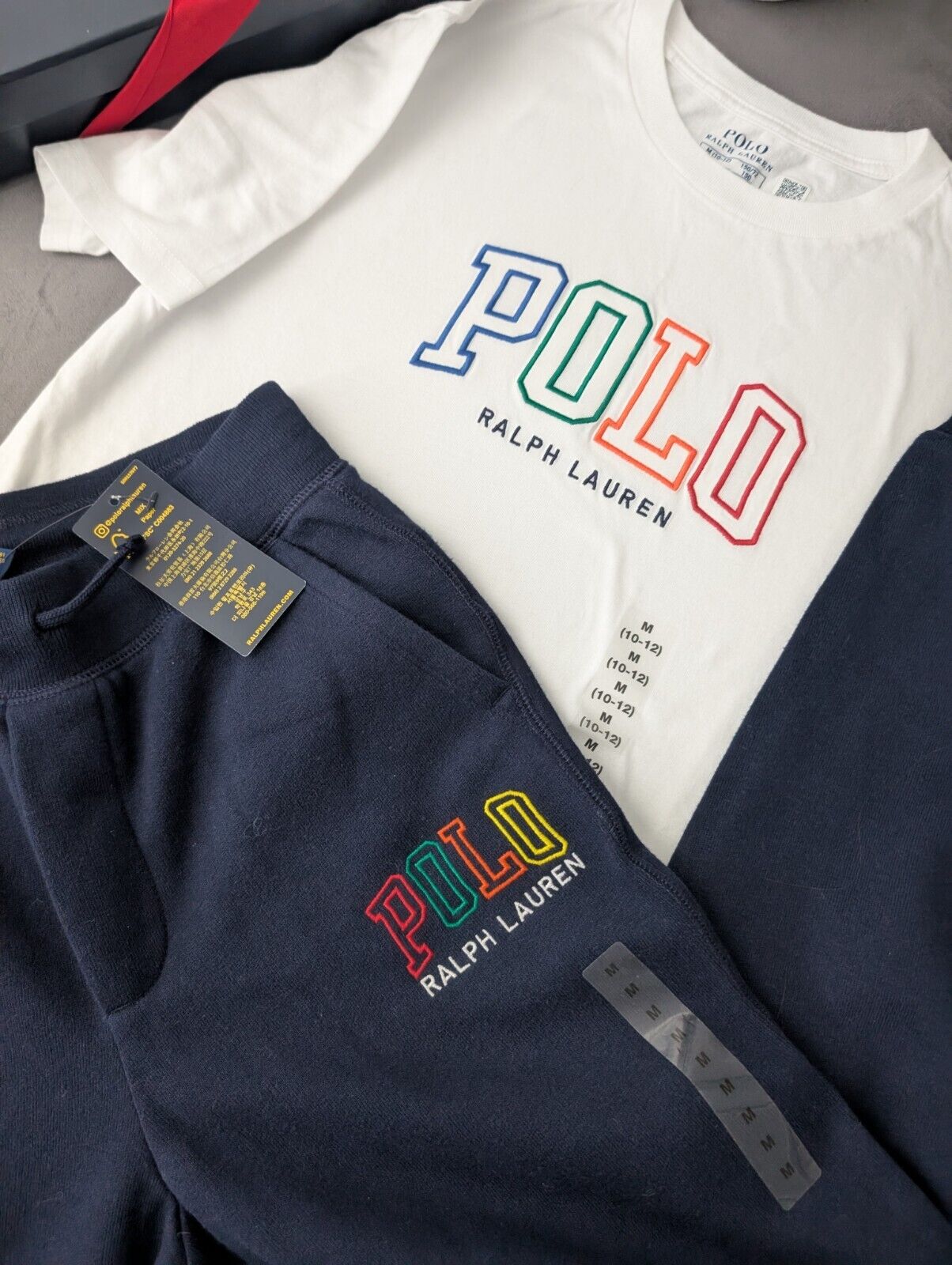 New Ralph Lauren Boys Kids Top + Jogger White Navy Embroided Logo Pony 10yr Gift