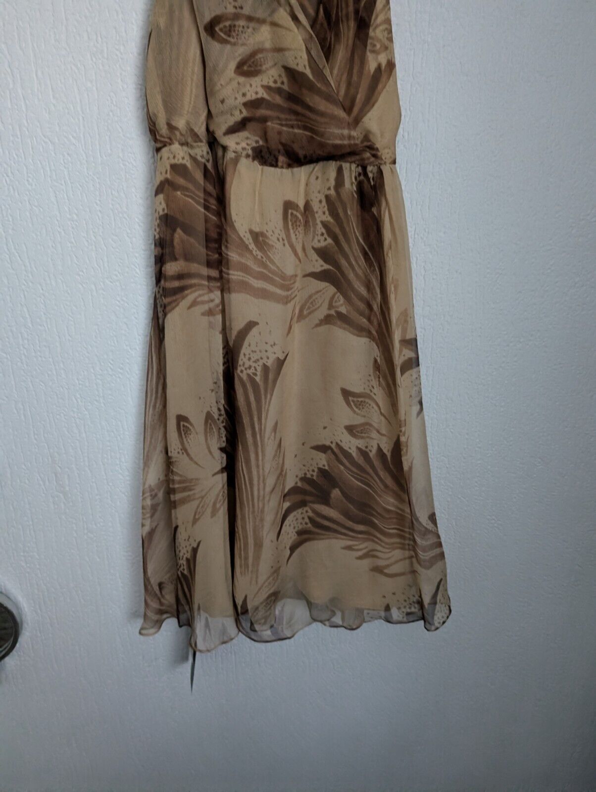 New Ralph Lauren Black Label Silk Chiffon GILDA Dress Brown Beige Camel Size 4