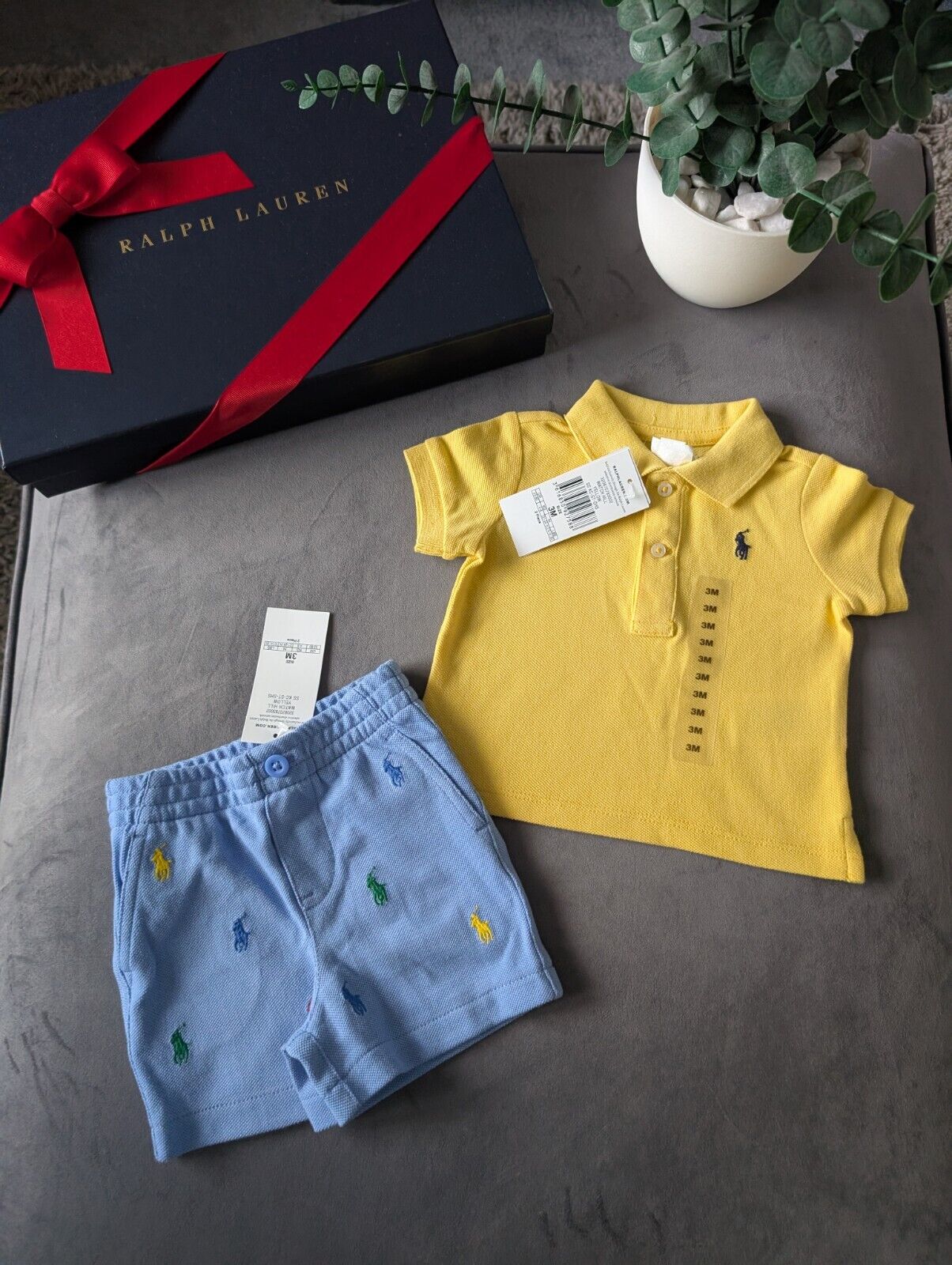 New polo Ralph Lauren baby Polo Shirt Yellow + Pony Embroidery Shorts 3m gift