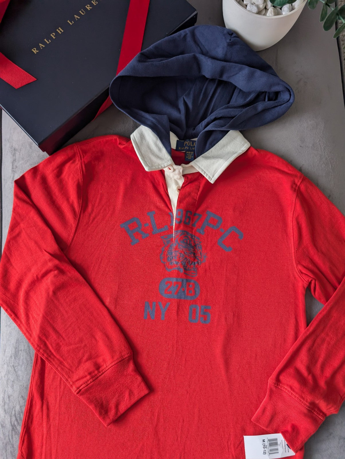 New Ralph Lauren Boys Top / Hoodie Jumper Red Logo 8-10yr Navy Casual Smart