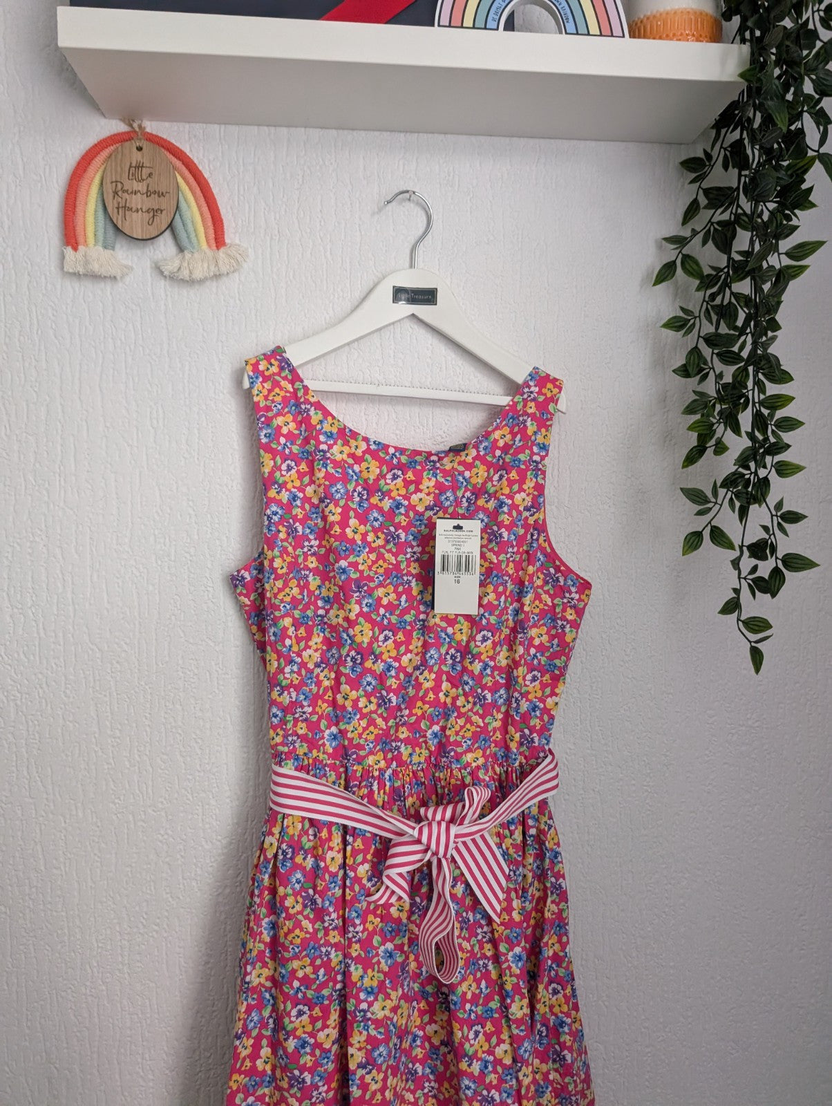 New Polo Ralph Lauren Girls Dress Aged 16 XL Pink  Floral Belted Pretty Gift 12y