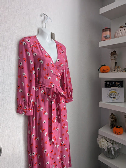 New Boden Floris wrap midi dress size 8 Reg pink colour Pink Occasion Floral