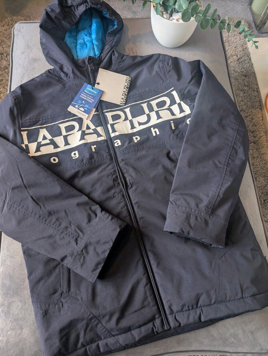 New Unisex Kids Blue Napapijri Jacket Age 14 Navy RRP£130 Smart Weather Full Zip